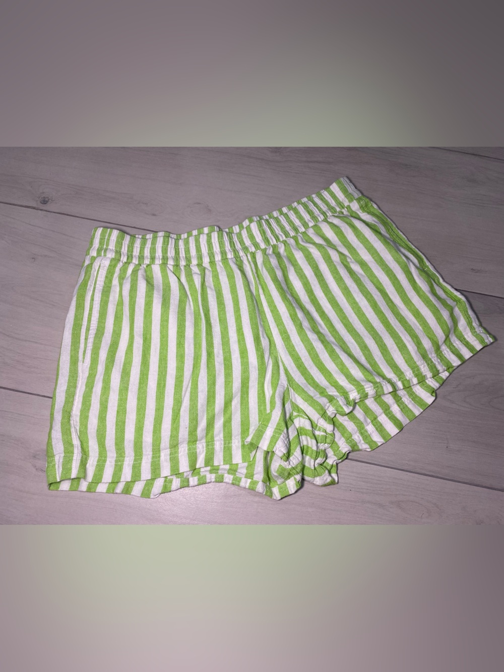 Old Navy Green and White Striped High-Waist Women’s Shorts